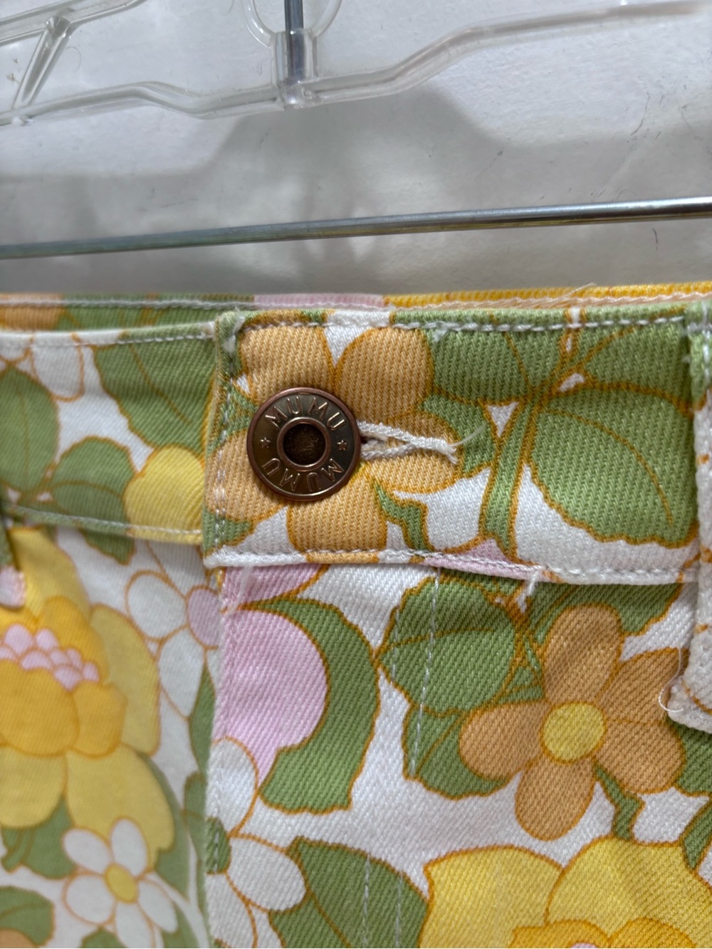 Show Me Your MuMu Floral Denim Shorts in Yellow, Green & Pink - Picture 2 of 5
